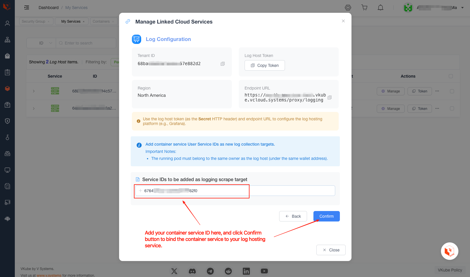 Log hosting service mangagement