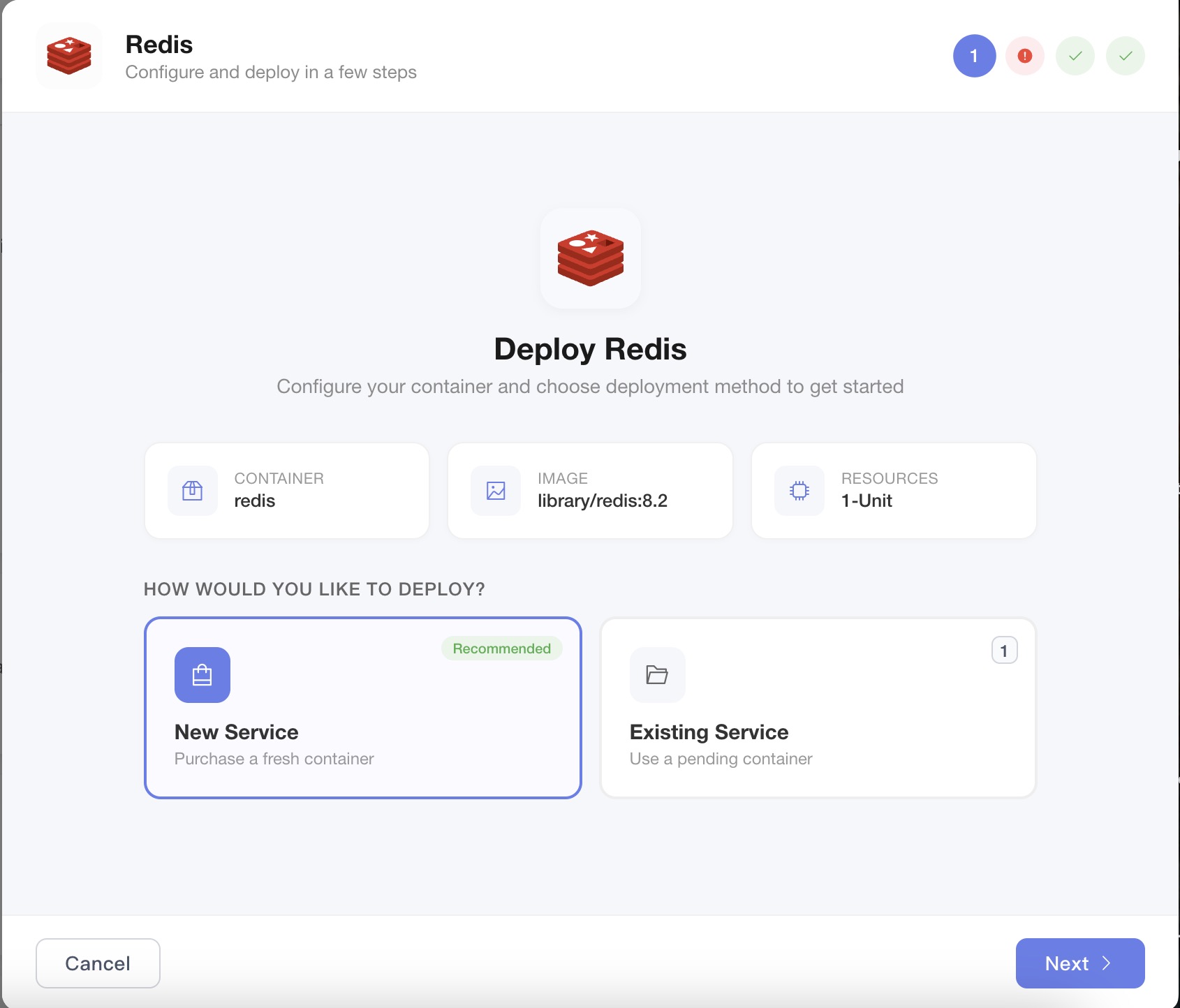 This image shows the App Details panel in V-Cloud, where users can view the application's image source, required configurations, and deployment options.