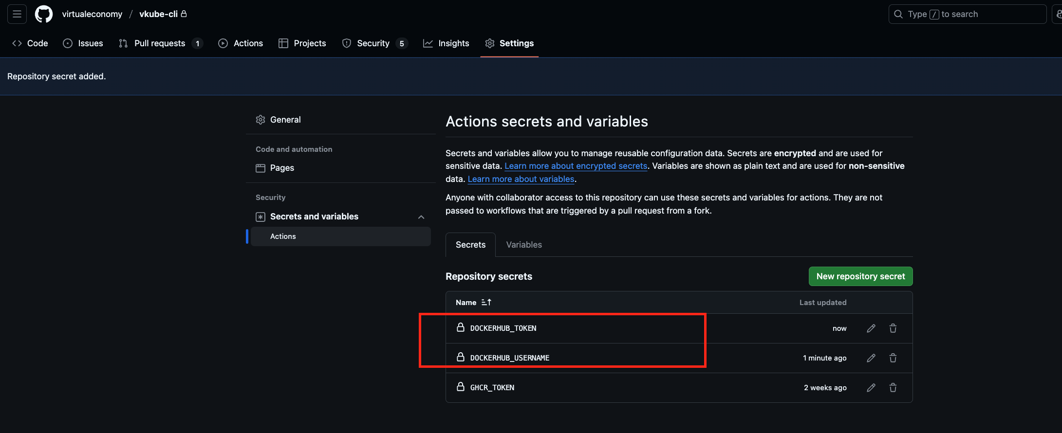 dockerhub secrets