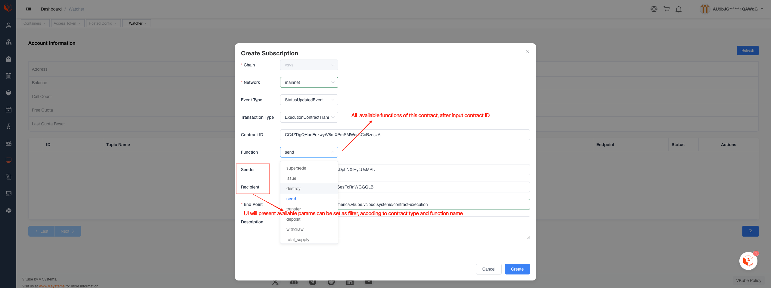 sub contract: Set filter for function